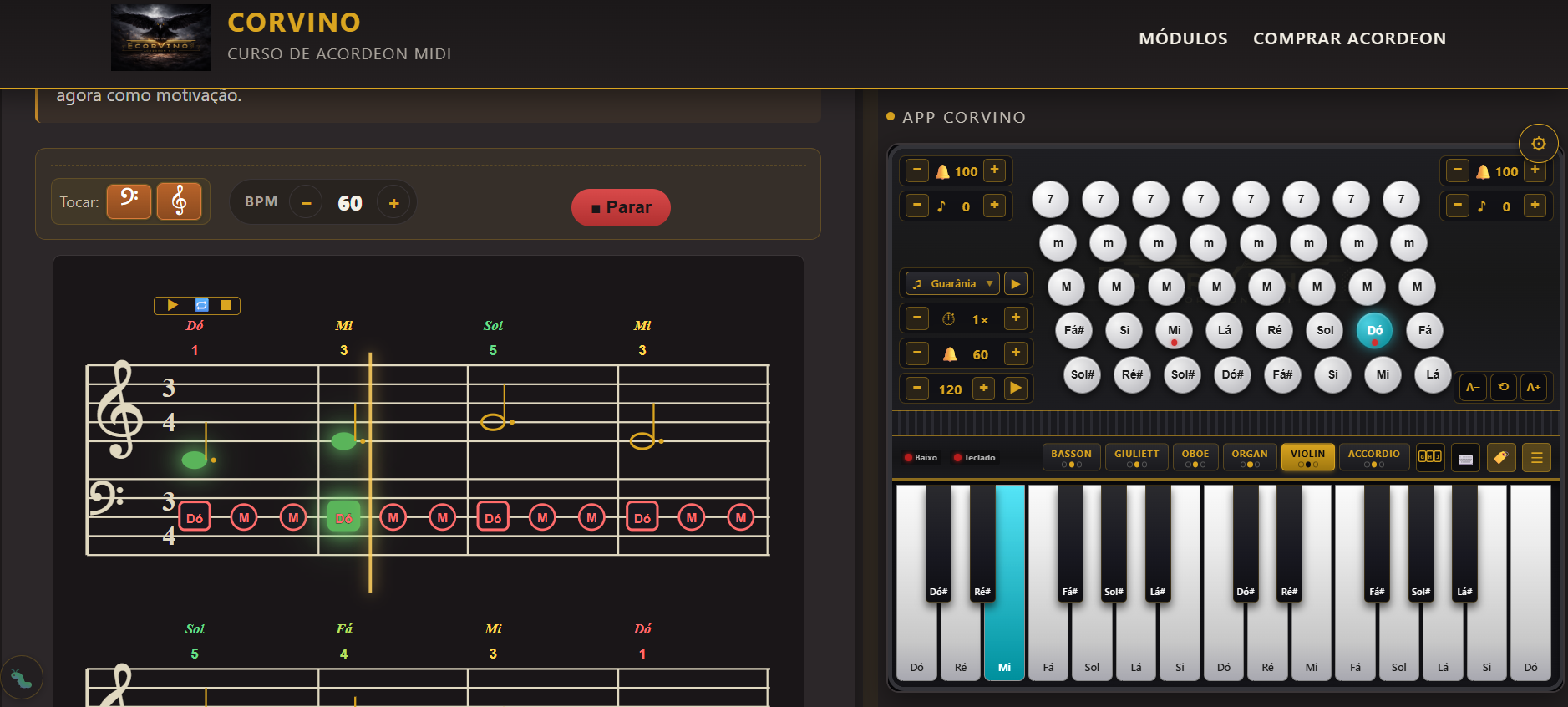 Aula interativa no modo Synthesia
